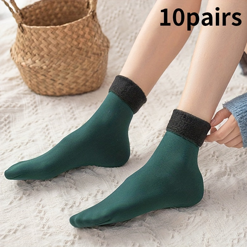 10 Pairs Plush Lined Socks Comfy & Warm Mid Tube Socks