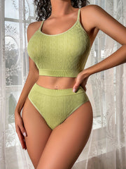 Solid Textured Bra & Panties Set Women's Lingerie