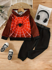 Spider Pattern Toddler Boy's 2pcs Hoodie & Sweatpants Set