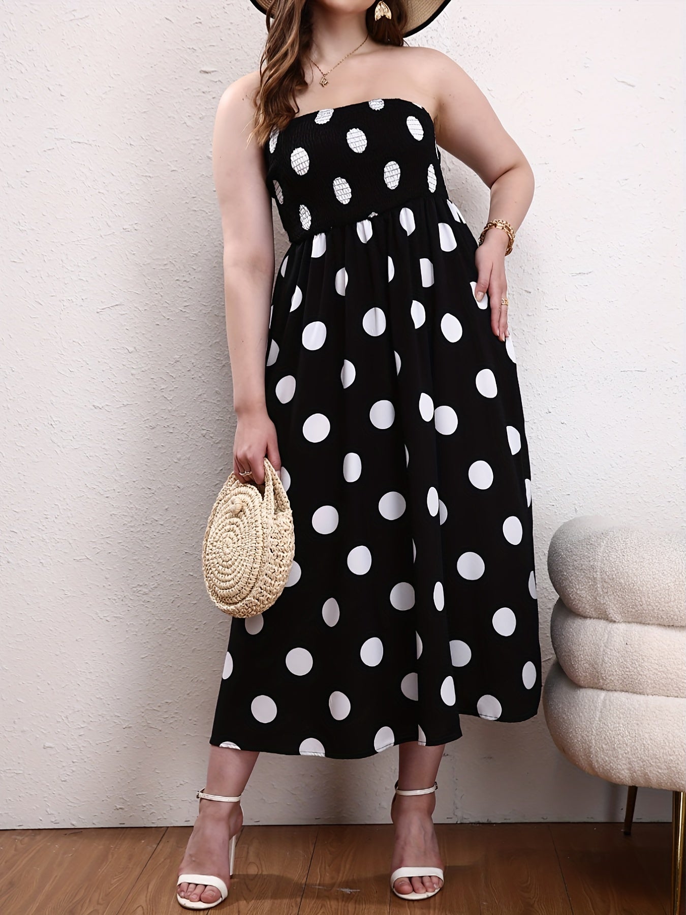  Boho Tube Dress Women's Plus Polka Dot Print Maxi Tube Dress