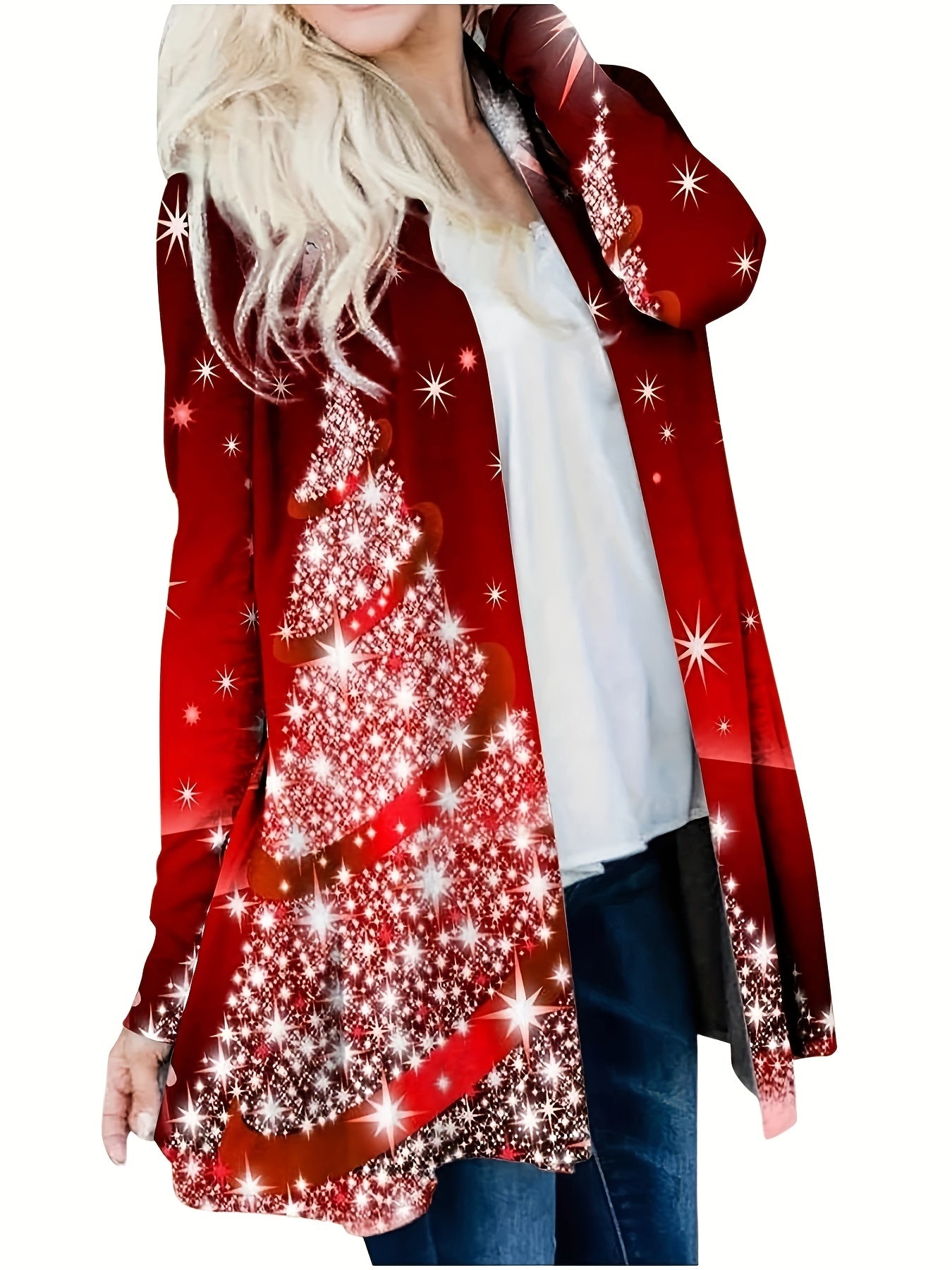  Glitter Christmas Tree Print Cardigan