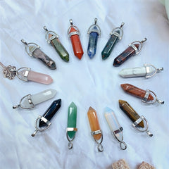 Crystal Tower Pendant Natural Quartz Point Wand Charm Obelisk 41mm