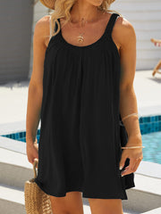  Solid Ruched Mini Cami Dress