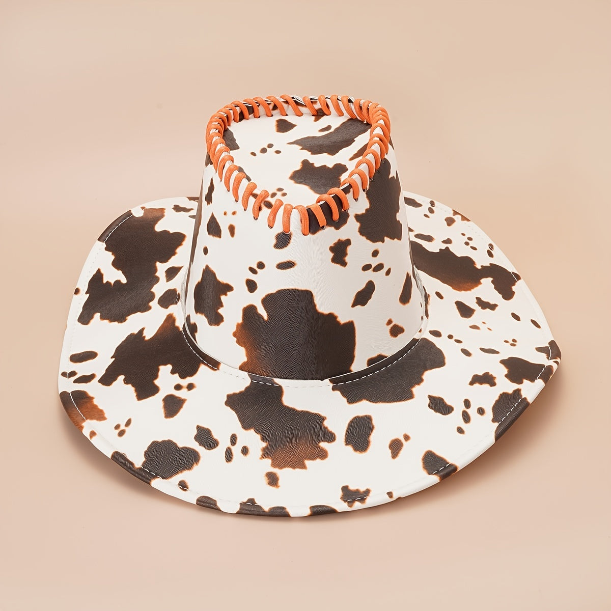 Vintage Cow Pattern Cowboy Hat Big Brim Sun Hat Western Style Boonie Hat
