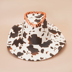 Vintage Cow Pattern Cowboy Hat Big Brim Sun Hat Western Style Boonie Hat