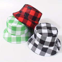 Chessboard Pattern Reversible Bucket Hat Unisex Fisherman Cap