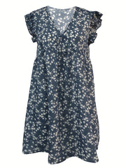 Floral V-Neck Dress Ruffle Sleeve for Spring & Summer
