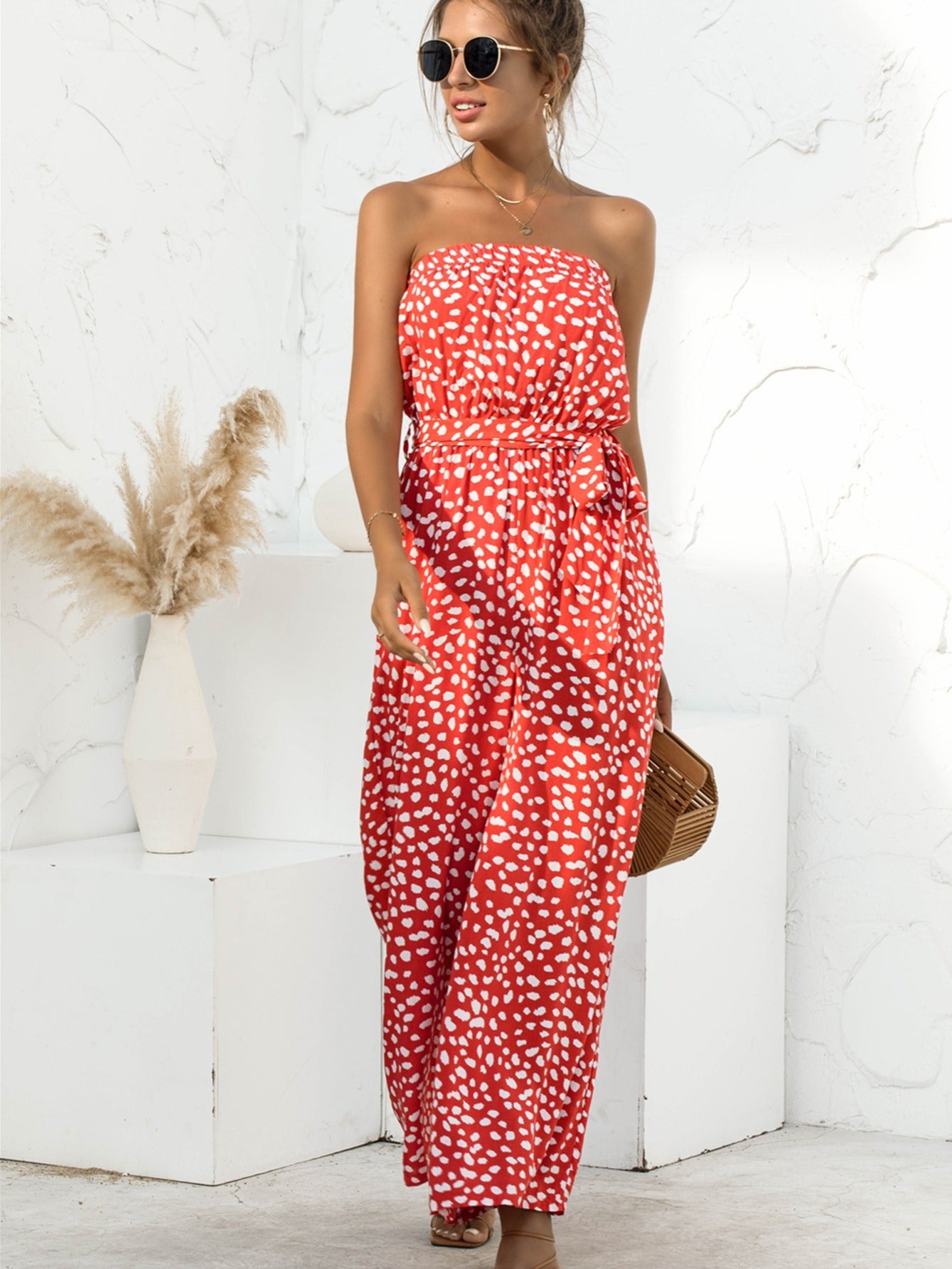 Bohemian Floral Strapless Beach Party Jumpsuit