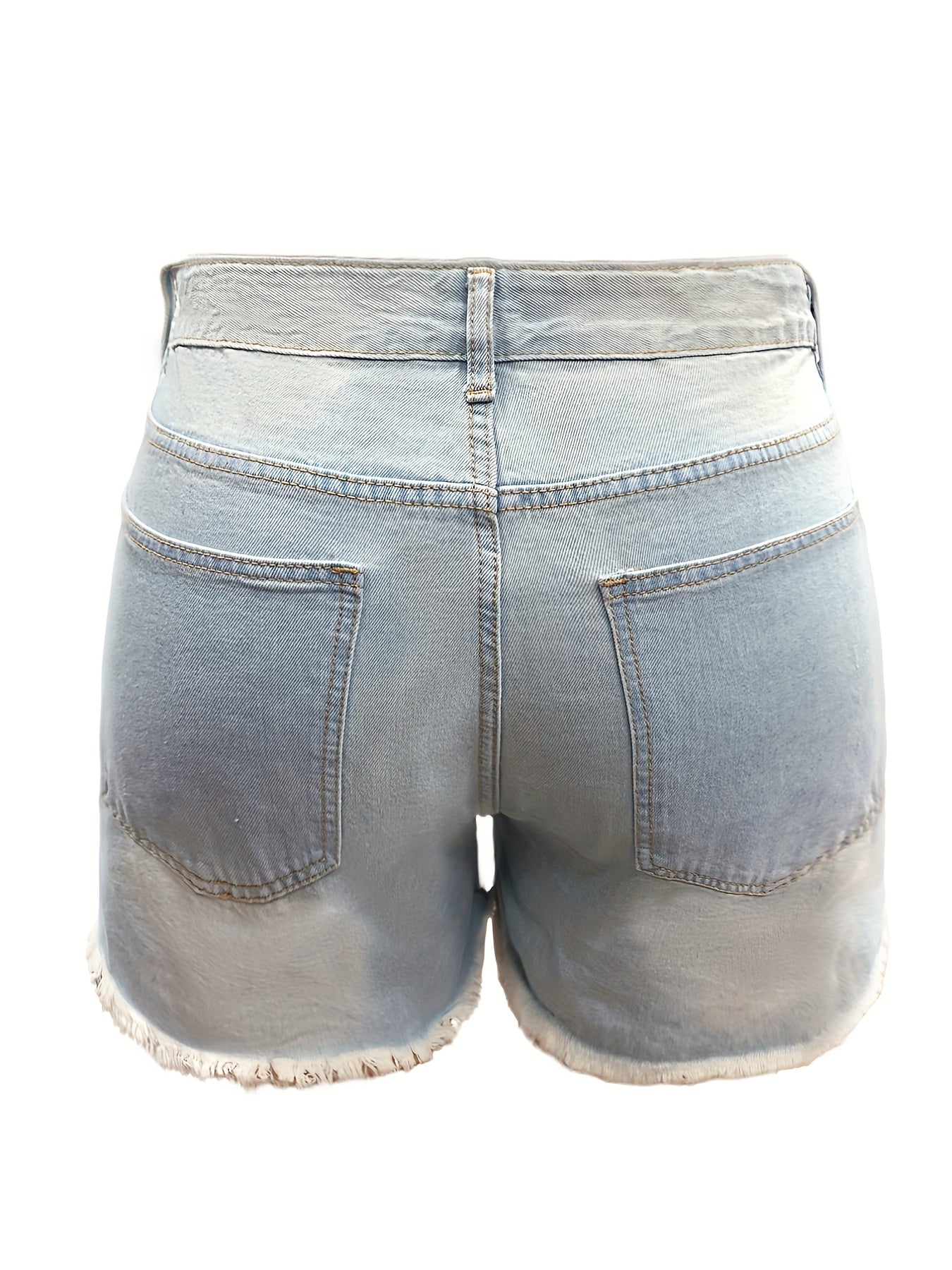  Solid Fringe Trim Denim Shorts
