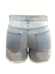 Solid Fringe Trim Denim Shorts