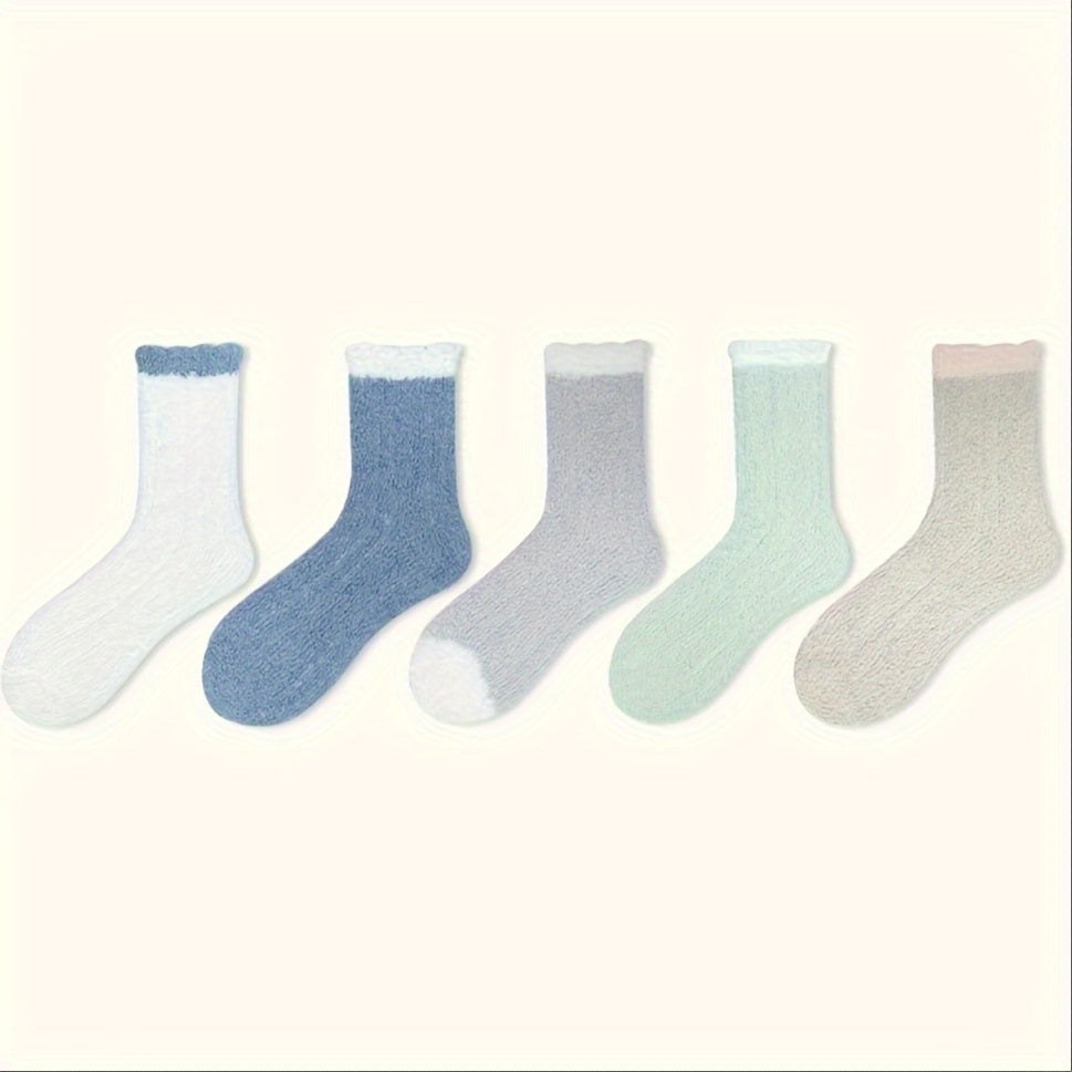 3-Pack Colorblock Fuzzy Socks Warm Mid Tube Stockings