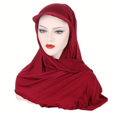 Solid Hijab Baseball Cap Ramadan Head Wraps Elastic Solid Turban Hats With Shawl