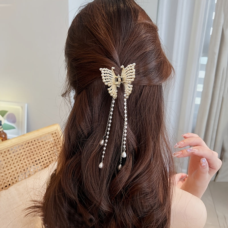 Long Tassel Hair Claw Clips Rhinestone Butterfly Hair Barrettes for Women
