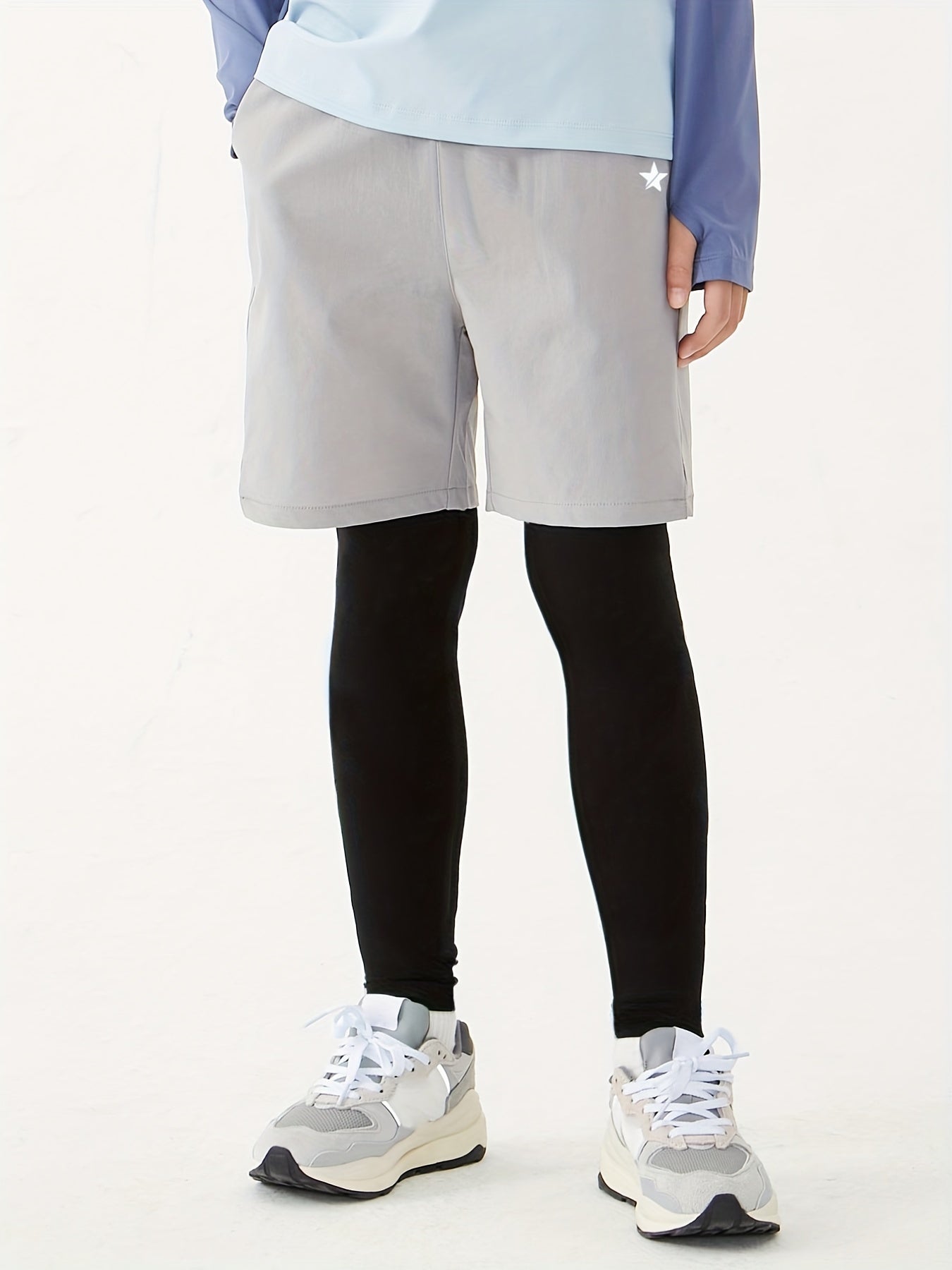 Boys 2 In 1 Compression Sports Pants for Training Basketball
