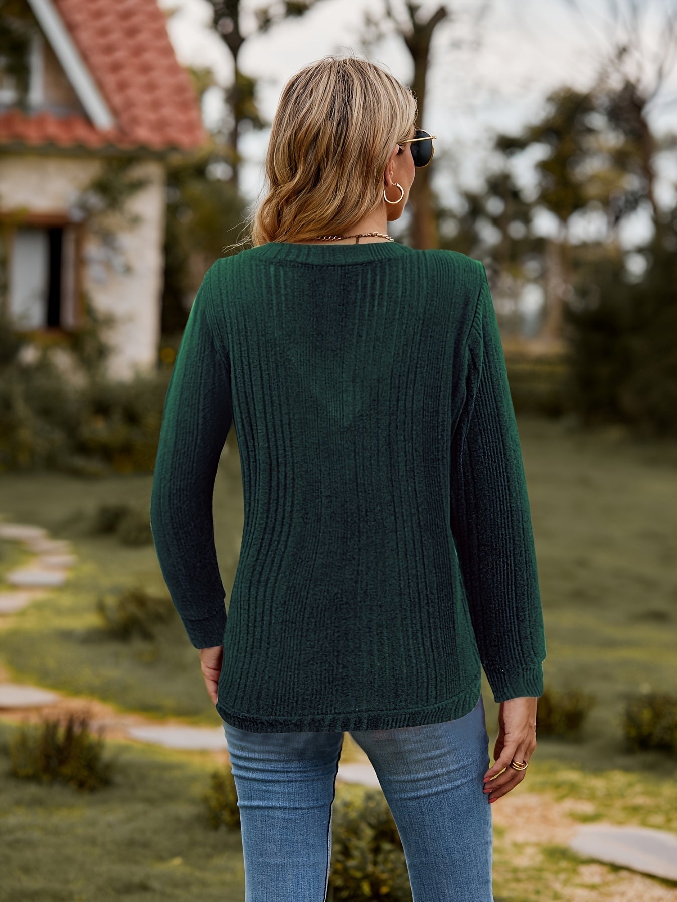  Casual Sweater Women's Solid V Neck Jumper
