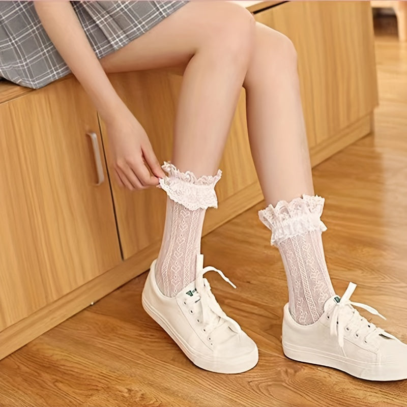Girls Lace Heart Pattern Knee High Socks