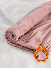Solid Fuzzy Lounge Pants, Warm & Soft Elastic Waistband Pants