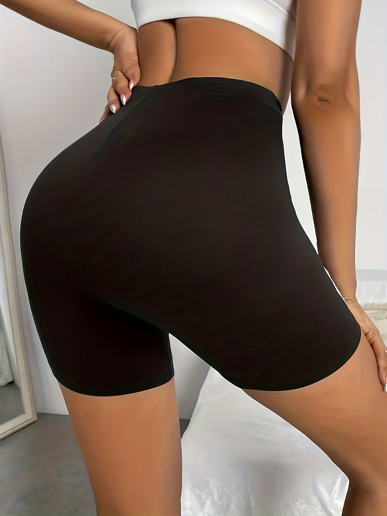 Plus Rainbow & Slogan Print High Rise Skinny Biker Shorts