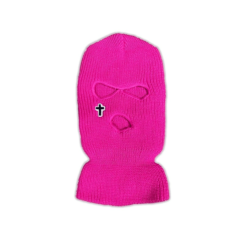 Cross Embroidered Three Hole Balaclava Hat Ski Mask