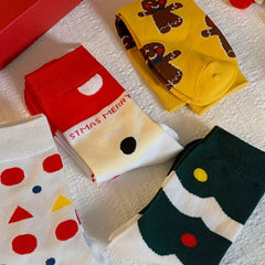 4 Pairs Geometric Pattern Socks Comfy & Breathable Women's Mid Tube Stockings