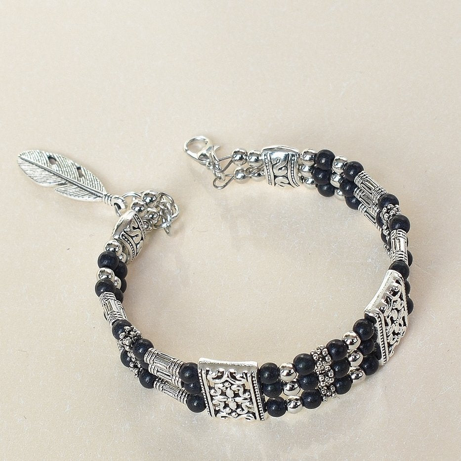 Boho Beaded Bracelet Feather Pendant Hand Jewelry