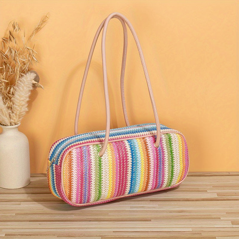 Colorful Straw Woven Shoulder Bag Large Capacity