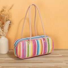 Colorful Straw Woven Shoulder Bag Large Capacity