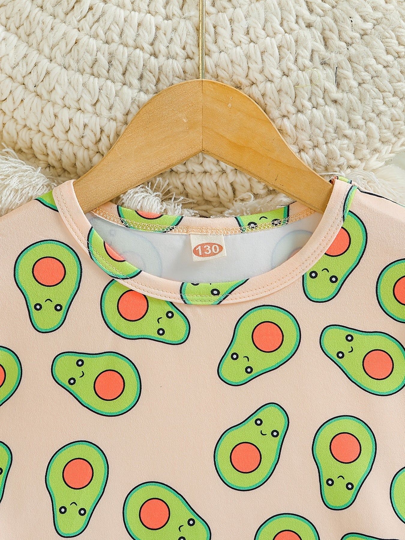 Kid's 2pcs Avocado Print Pajamas Set Long Sleeve Top & Pants Comfy PJ Set