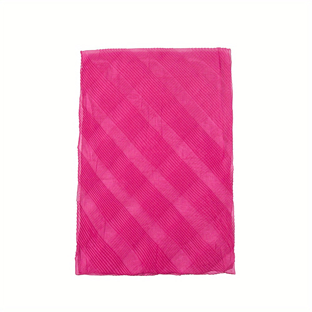 Solid Pleated Scarf Classic Hijab Casual Shawl Silk Bandana Women Neckerchief