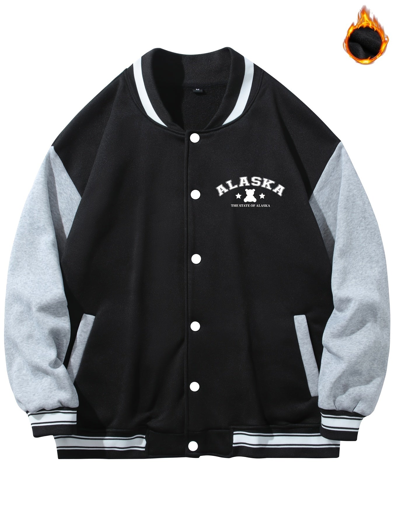 Men's Muppet Bear Print Baseball Collar Jacket