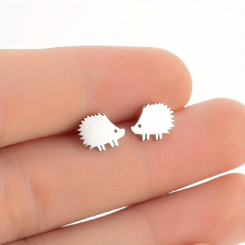 2pcs Men's Stainless Steel Hedgehog Stud Earrings