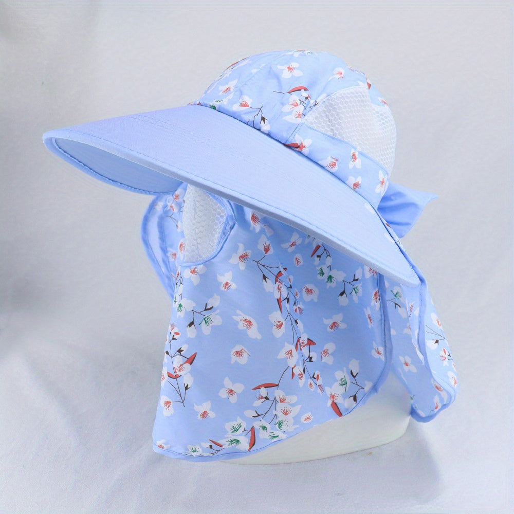 Floral Print Sun Hat With Sunproof Mask Detachable