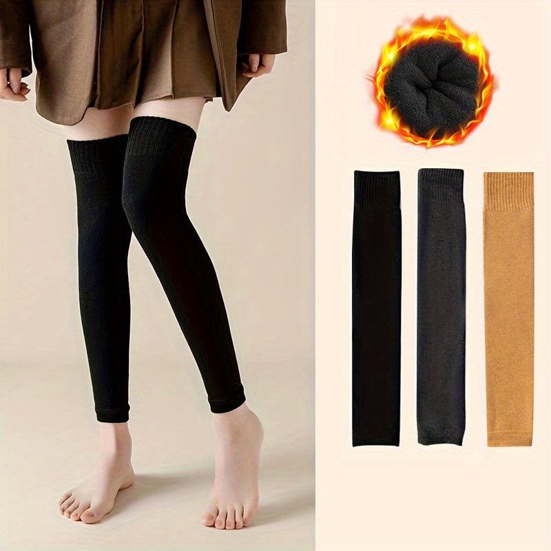 3 Pairs Ribbed Knitted Leg Warmers Thigh High Socks Women's Stockings