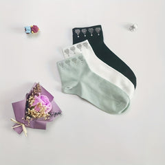 5 Pairs Heart Rhinestone Crew Socks Women's Stockings