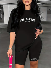 Casual Two piece Set Crew Neck T shirt & Biker Shorts Women's Clothing