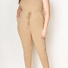  Ribbed Drawstring Tank Jumpsuit Women's Plus