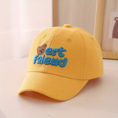 Kids Sunshade Baseball Cap w/ Bear Embroidery, Adjustable, Outdoor Activity