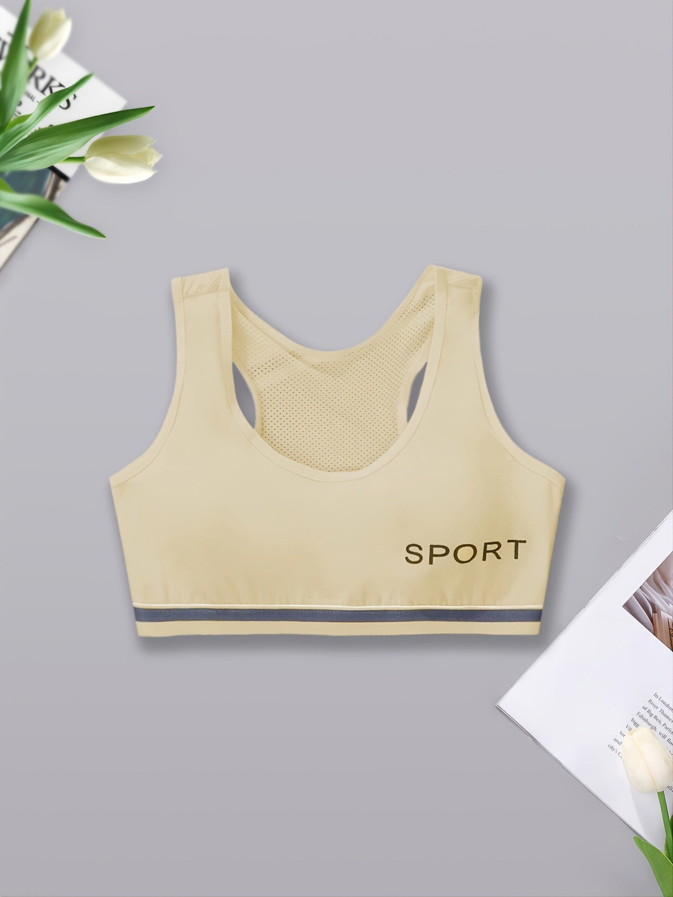 3-pack Girls Cotton Sports Bra Built-Up Stretch