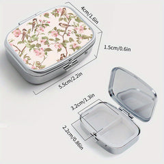 Begonia Tit Print Pattern Square Medicine Box Two Compartment Pill Box
