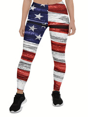  Independence Casual Leggings Women's Plus Flag Print Leggings