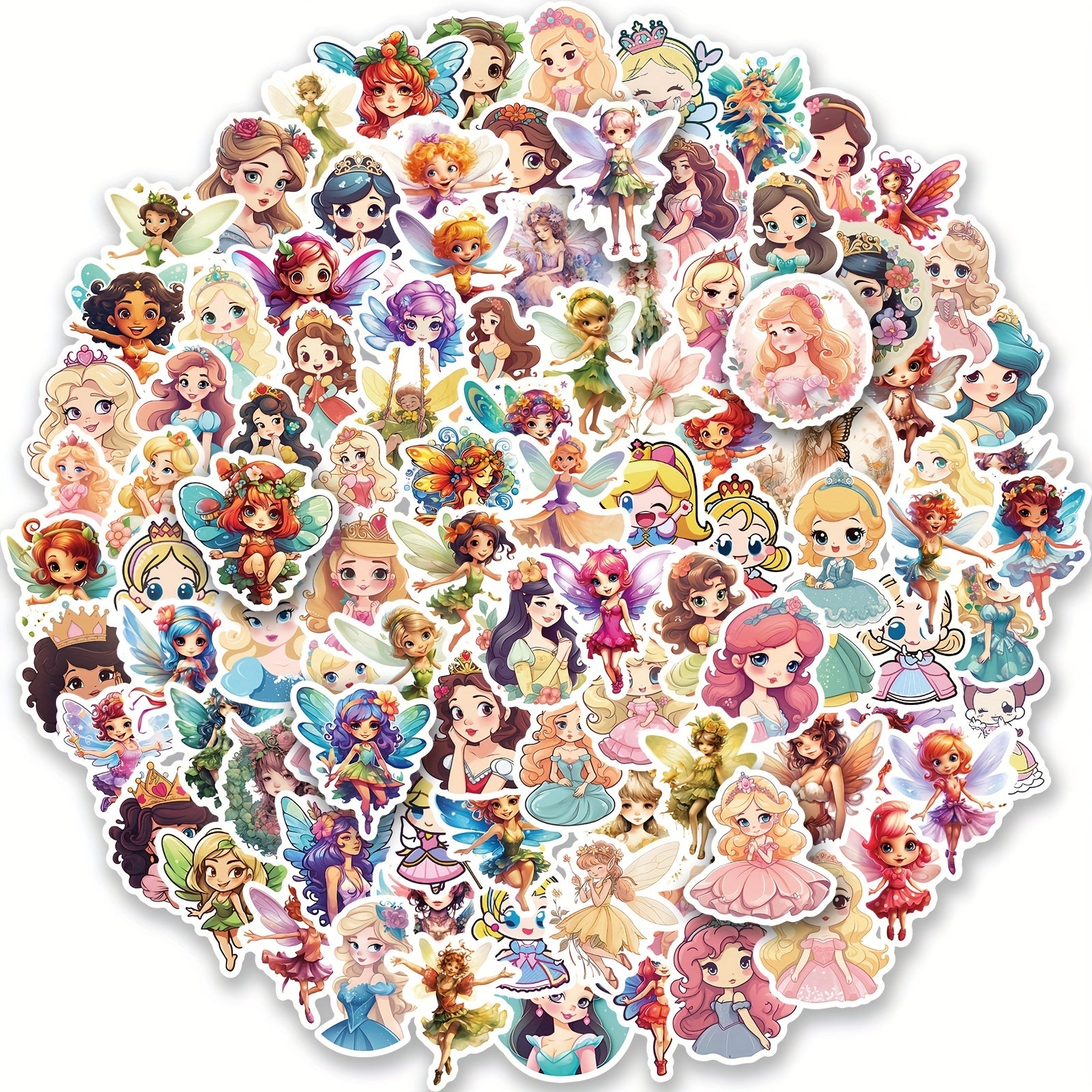 100 Princess Fairy Stickers Pack Waterproof Vinyl Cartoon Princess Girls Decals