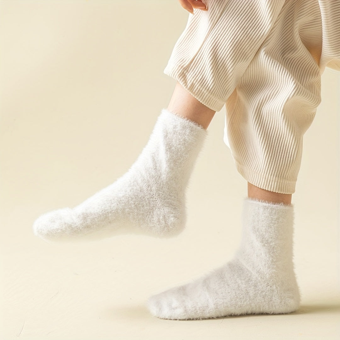 3 Pairs Warm Fuzzy Crew Socks For Winter Women's Stockings