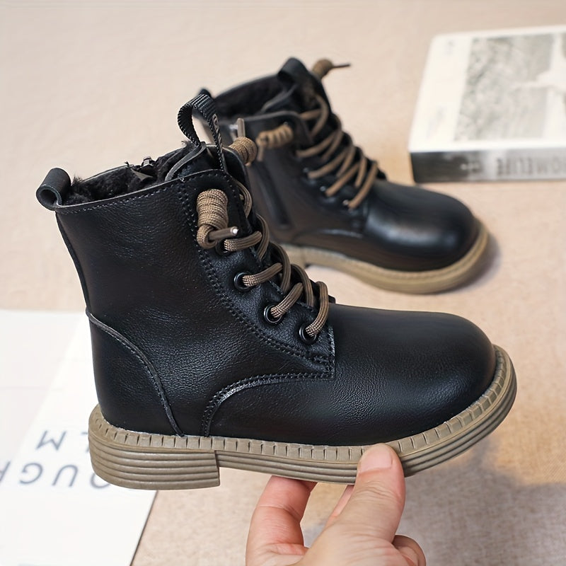 Boys' Casual Plus Fleece Ankle Boots With Zipper