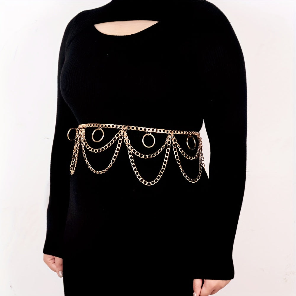  Layered Waist Chain Metal Tassel Dress Girdle for Women