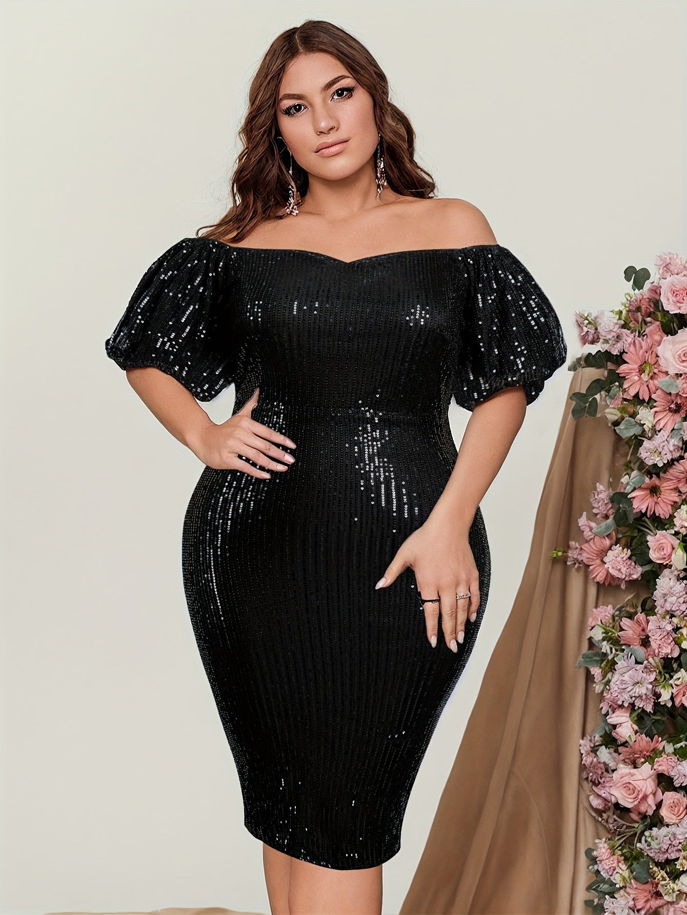  Off Shoulder Sequin Party Dress