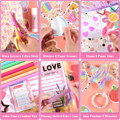 91pcs Girls' DIY Journal Kit Pink Glitter Cover Writing Set
