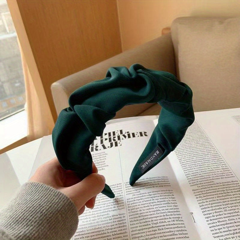 Ruffled Headbands For Women Solid Fabric Wide Hairbands