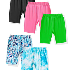 5pcs Kid Girls Bike Shorts Mermaid Tie-Dye Patterns Plain Colors