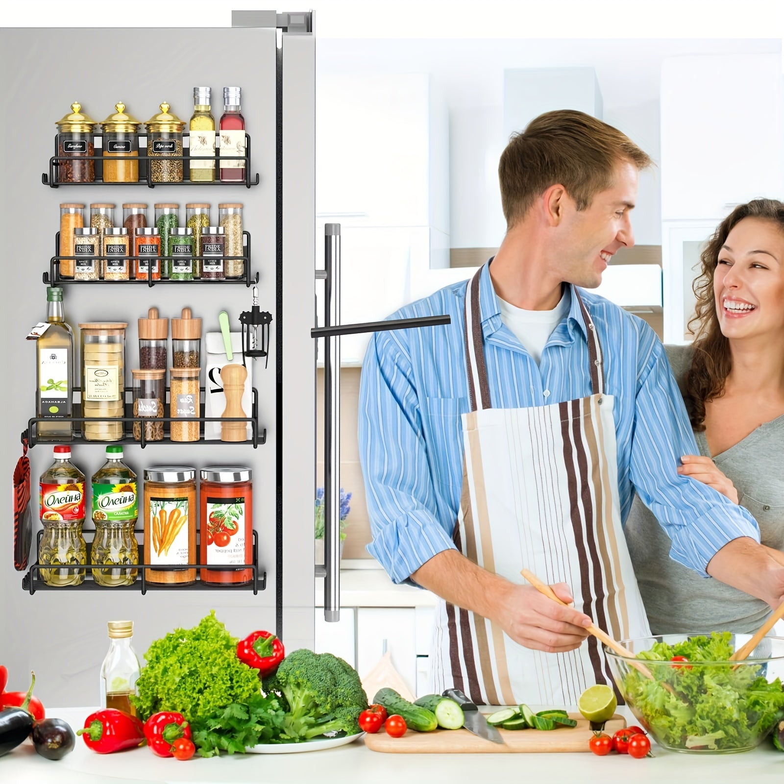 Magnetic Spice Rack for Refrigerator Kitchen Storage Organizer