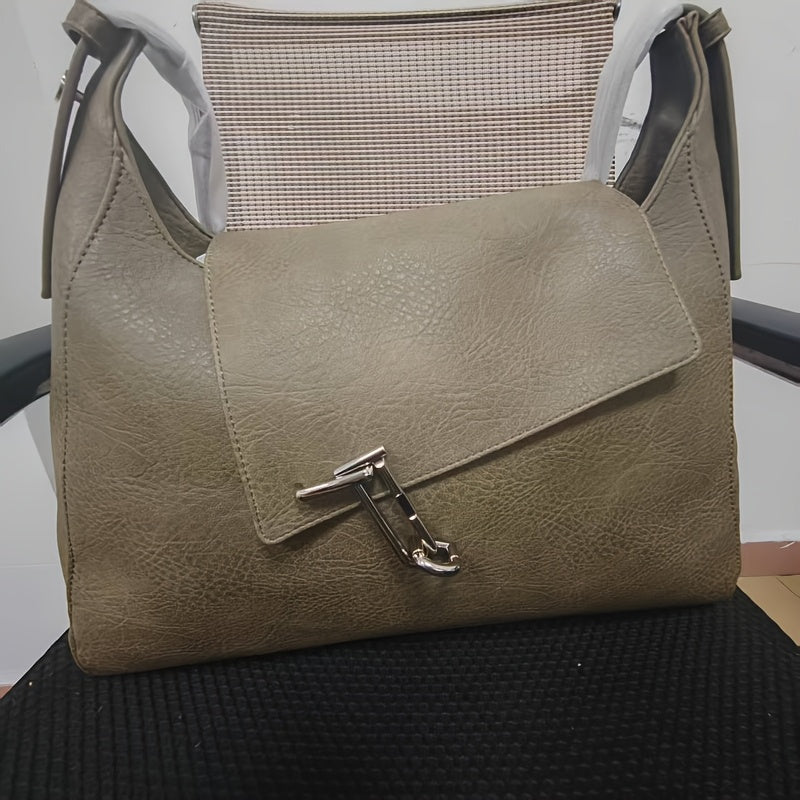 Fashionable Leather Tote Bag with Buckle Closure